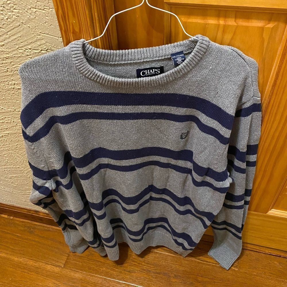 Chaps mens gray and navy striped sweater size XXL